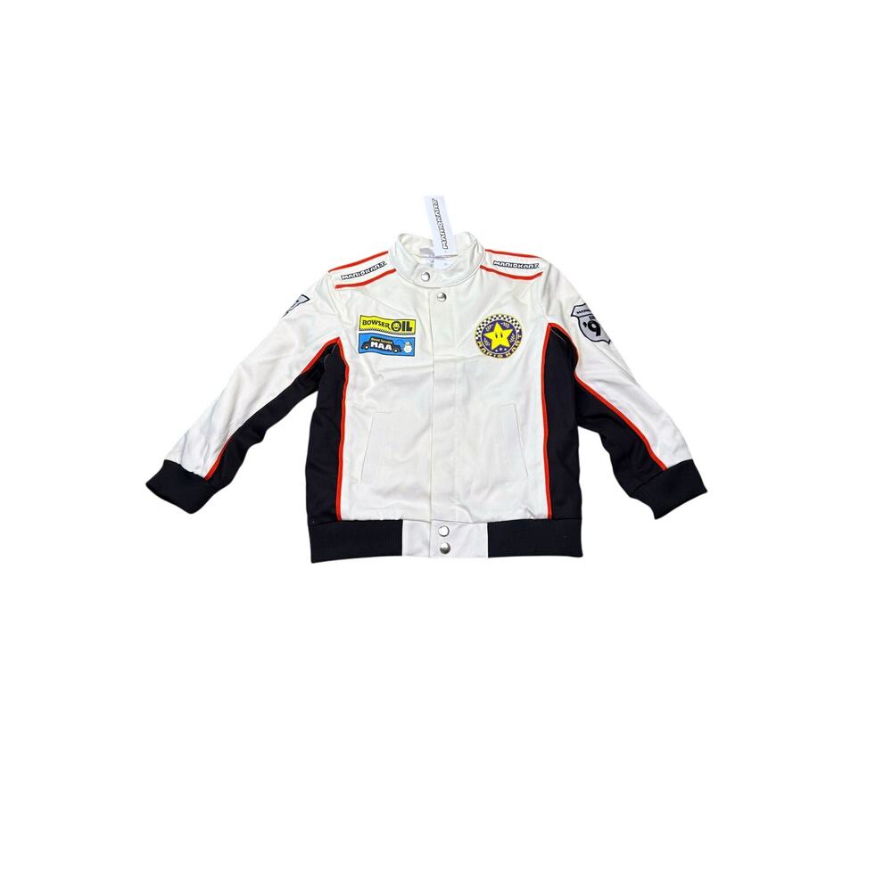 Mario Kart Racing Jacket Kids XS White Snap Front Nintendo Bomber NWT